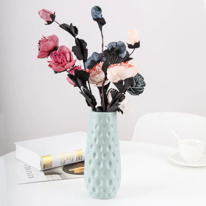 New design promotional home decoration various colors cylinder shape dot plastic flower vase