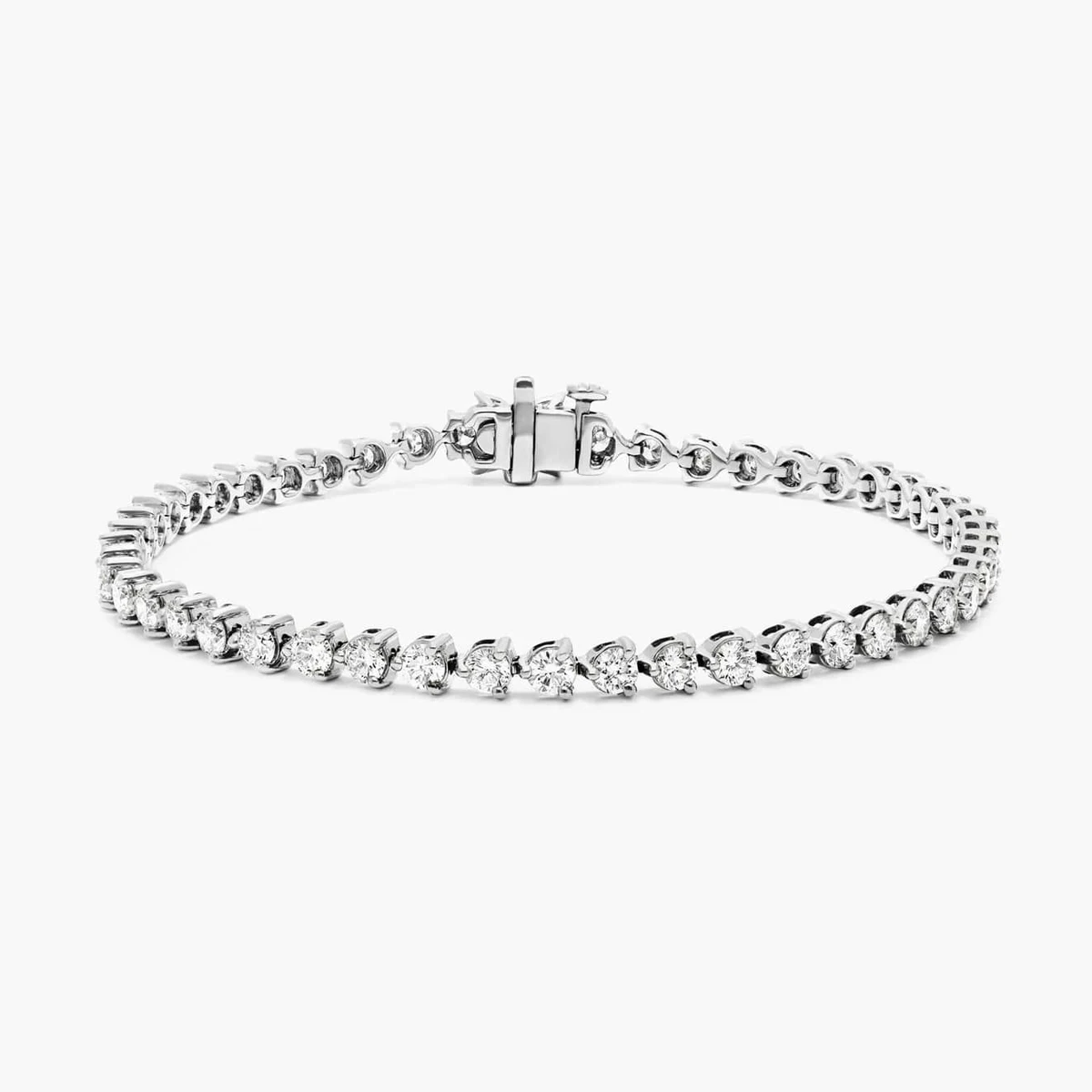 Fine Jewelry 14K/18K White Gold Diamond Tennis Bracelet Three Prong Flower Clasp Lab Created Diamond Tennis Bracelet