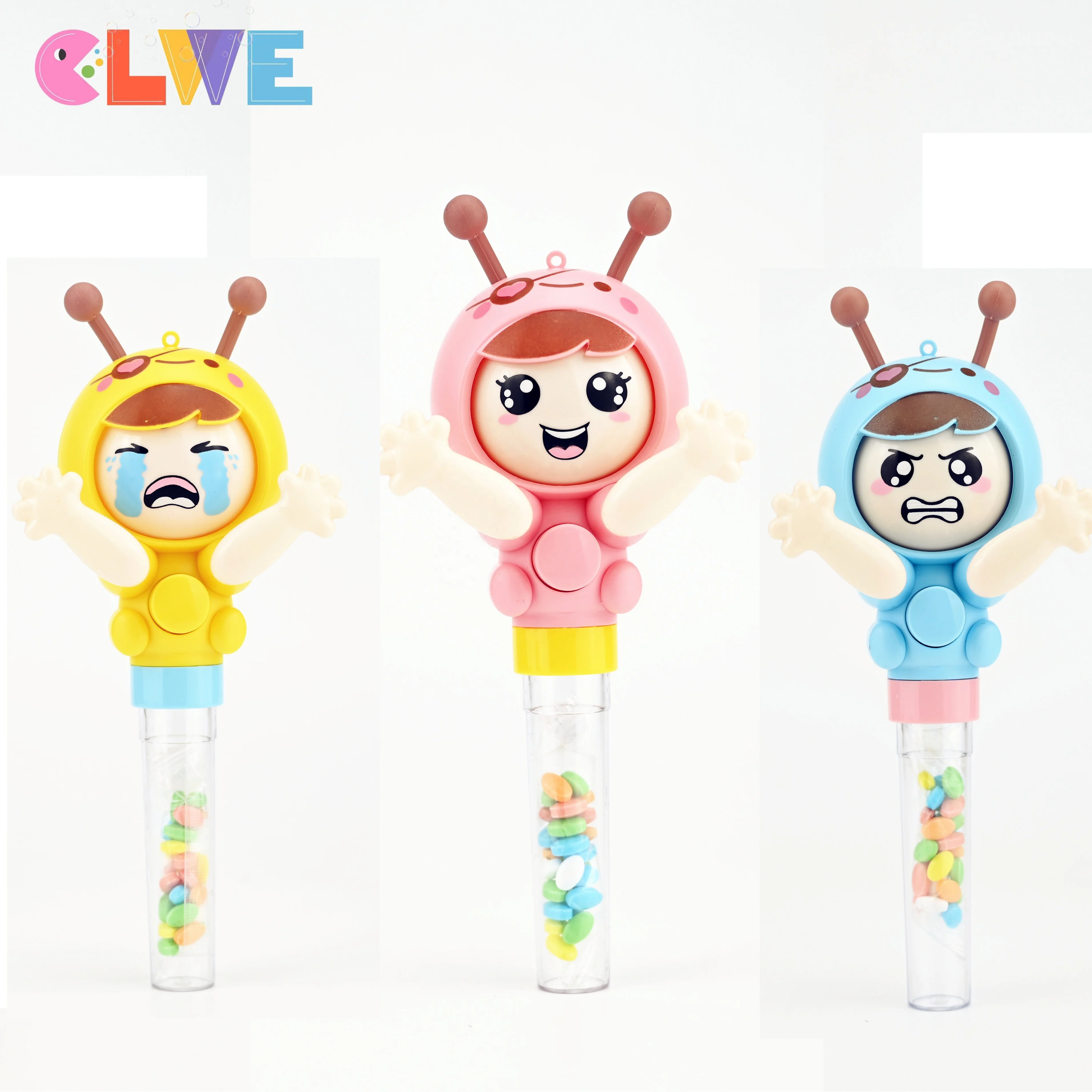 Good quality ABS sweet  funny candy toys macaron color intelligence cute face changing rock paper scissors baby candy toys