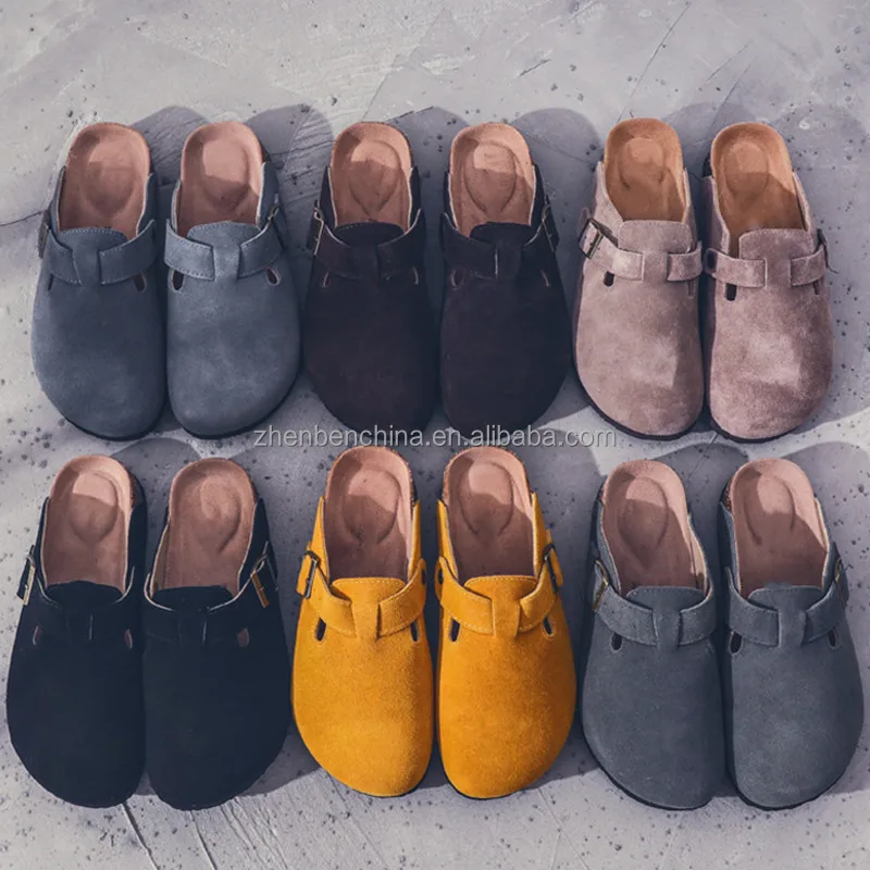 Custom Designer Clogs Men Women Slide Slippers Soft Clog Black White Suede Leather Buckle Strap Cork Clogs Ladies
