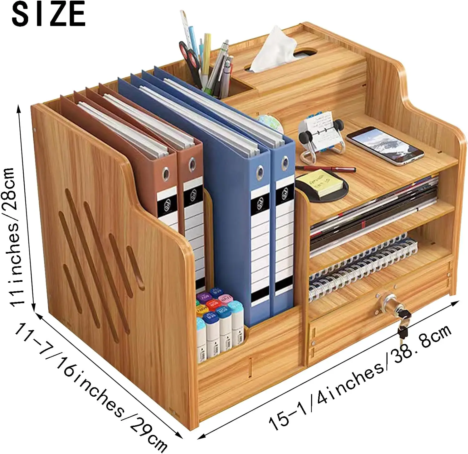 office Desktop Wood Bookshelf File Organizer