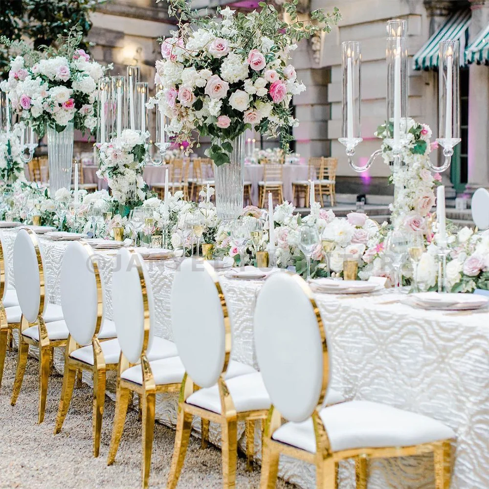 Wholesale Luxury Royal Event Stackable Stainless Steel Gold Oval Back Wedding Chairs