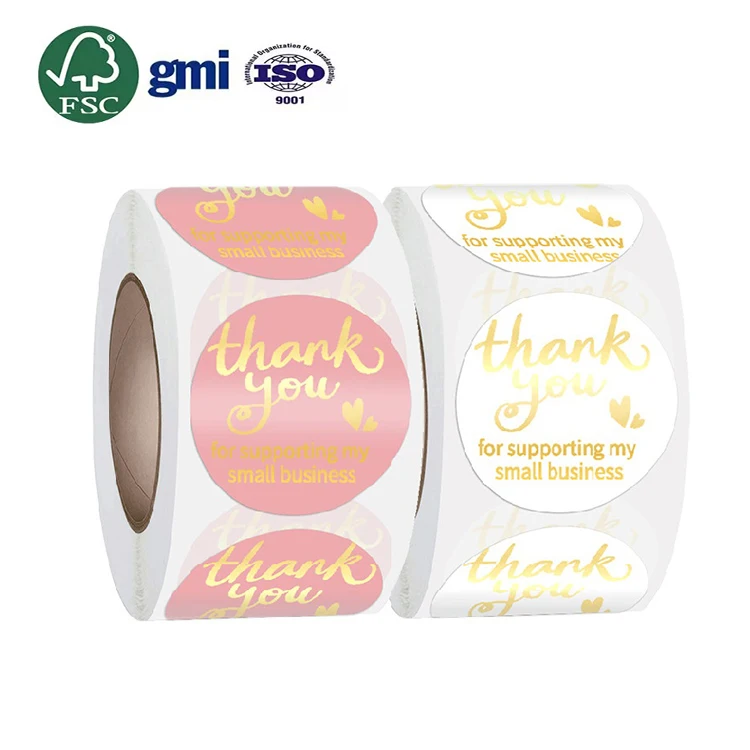 GMI  FSC New High Quality Custom Logo Waterproof Vinyl PVC PE Thank You Gift Box Bottle Packaging Round Label Sticker Roll
