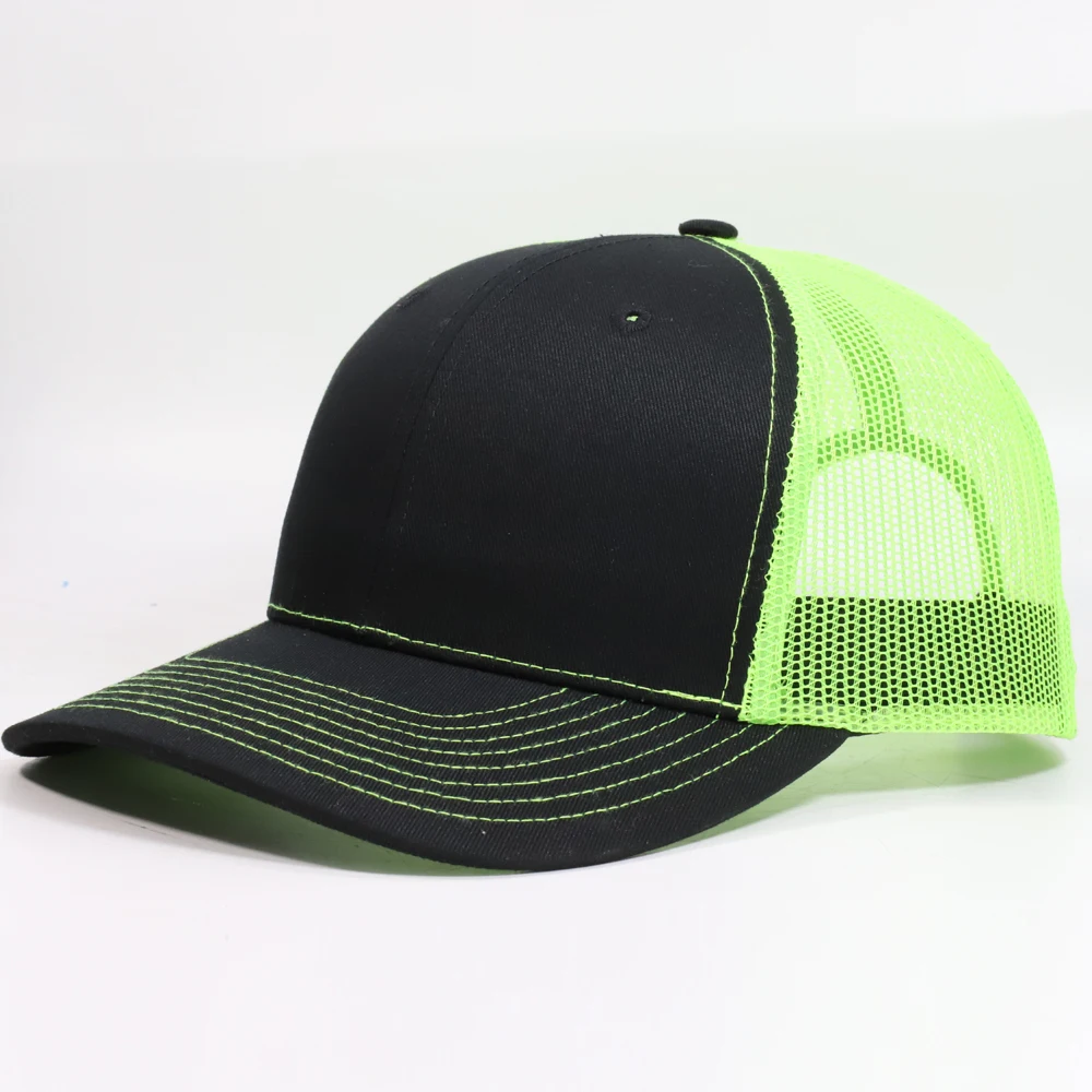 Custom 6 Panel low profile Blank Mesh Cap Neon Trucker Hats