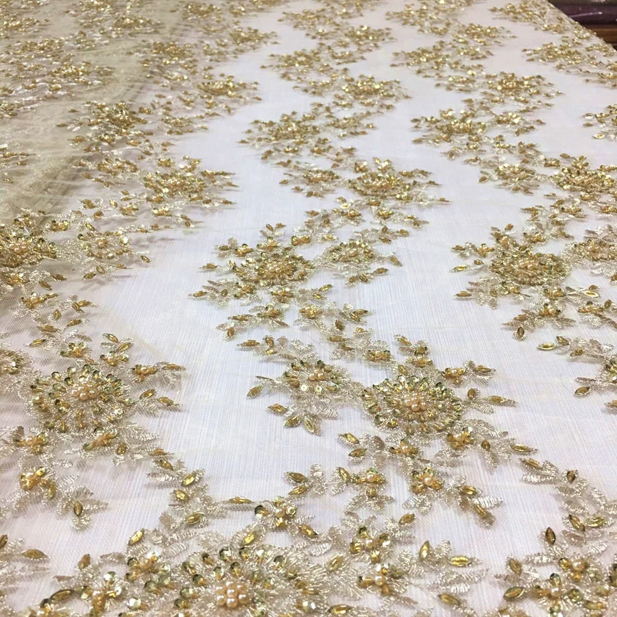 
best selling allover metallic embroidery lace designs hand beaded sequined lace fabric for party dress 