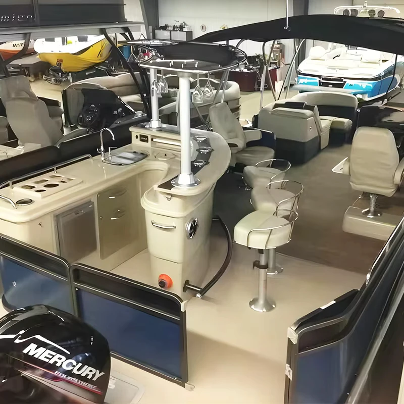 Summer New Product CE Approved Double Decker Fishing Boat Aluminum Pontoon Boat with Bar for Sale