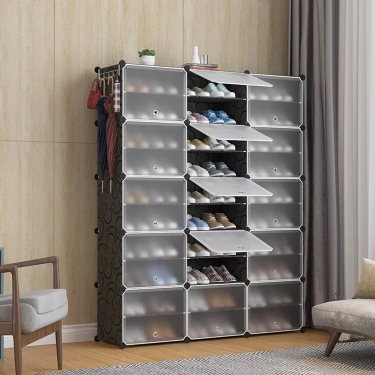 Foldable Plastic Shoe Rack Organizer With 15 Doors Shoe Organizer With Sticker