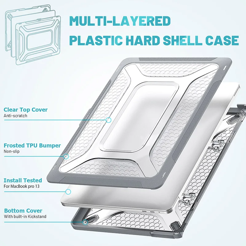 For MacBook Pro 13 2018/2020 new style protective case with foldable kickstand clear TPU bumper rugged anti-scratch laptop cover