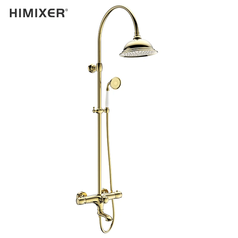 HIMIXER classical gold shower set colonne de douche exposed in wall  thermostatic shower mixer 3 ways brass   bath shower faucet