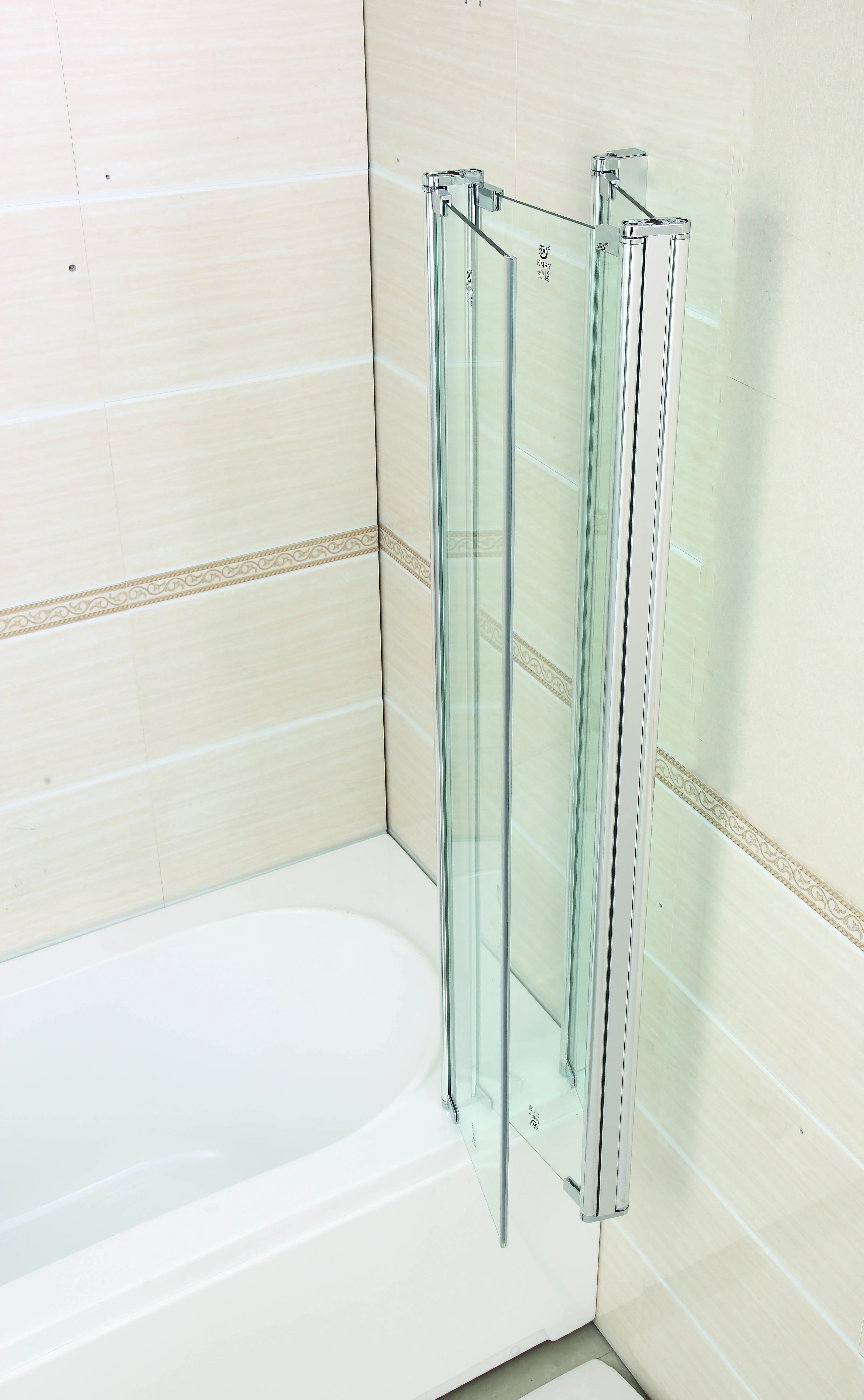 KMRY 3 Panels Folding Glass Bathroom Shower Screen For Bathtub tub,Foldable Glass Shower Bathtub Screen