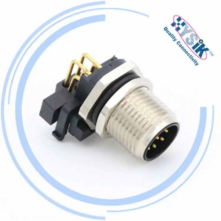 Male M12 Connector Soldering 4 Pins PCB Socket Angled 5 Pin D Coding 8 Pin M12 Connector for Fieldbus Ethernet System