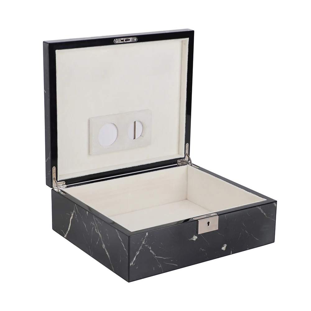 Custom Wholesale High Grade Natural Wood Humidor Faux Marble Cigar Gift Box Cigar Storage Humidor