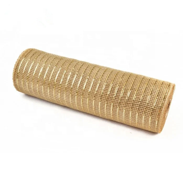 Wholesale Orange Decor Mesh With Metallic Stripes Easter Floral Craft Wreath Poly Mesh Ribbon