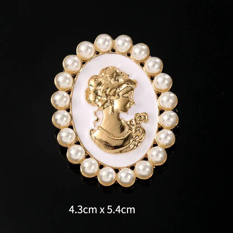 Wholesale Coat Vintage Brooches Women Retro Beauty Queen Acrylic Stone Cameo Pearl Brooch For Girls