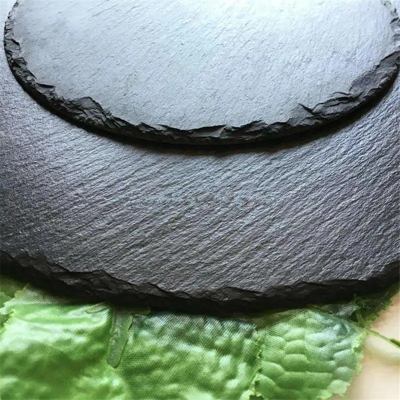 Round Slate Stone Plates Restaurant Sushi Stone Tray Wholesale Dinner Plate Black Serving Dishes For Catering Restaurant Hotel