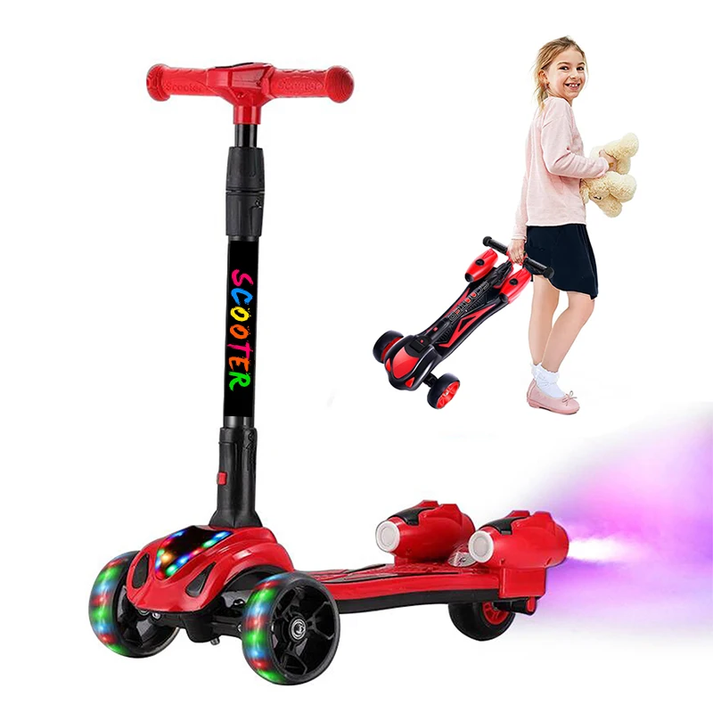 2023 New toy spray folding PU light kids scooter 3 wheel children scooter for kids children kick scooters for christmas gift