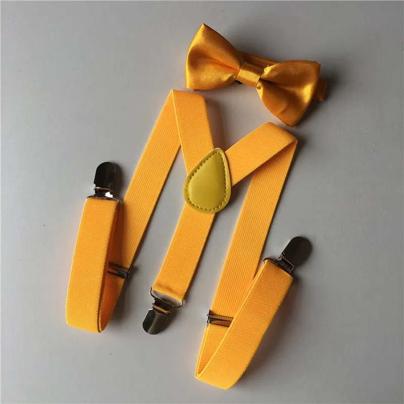 Soild Color Children Belt Bowtie Set Boys Girls Clip-on Y-back Braces Baby Bow Tie Suspenders Vintage Elastic Adjustable