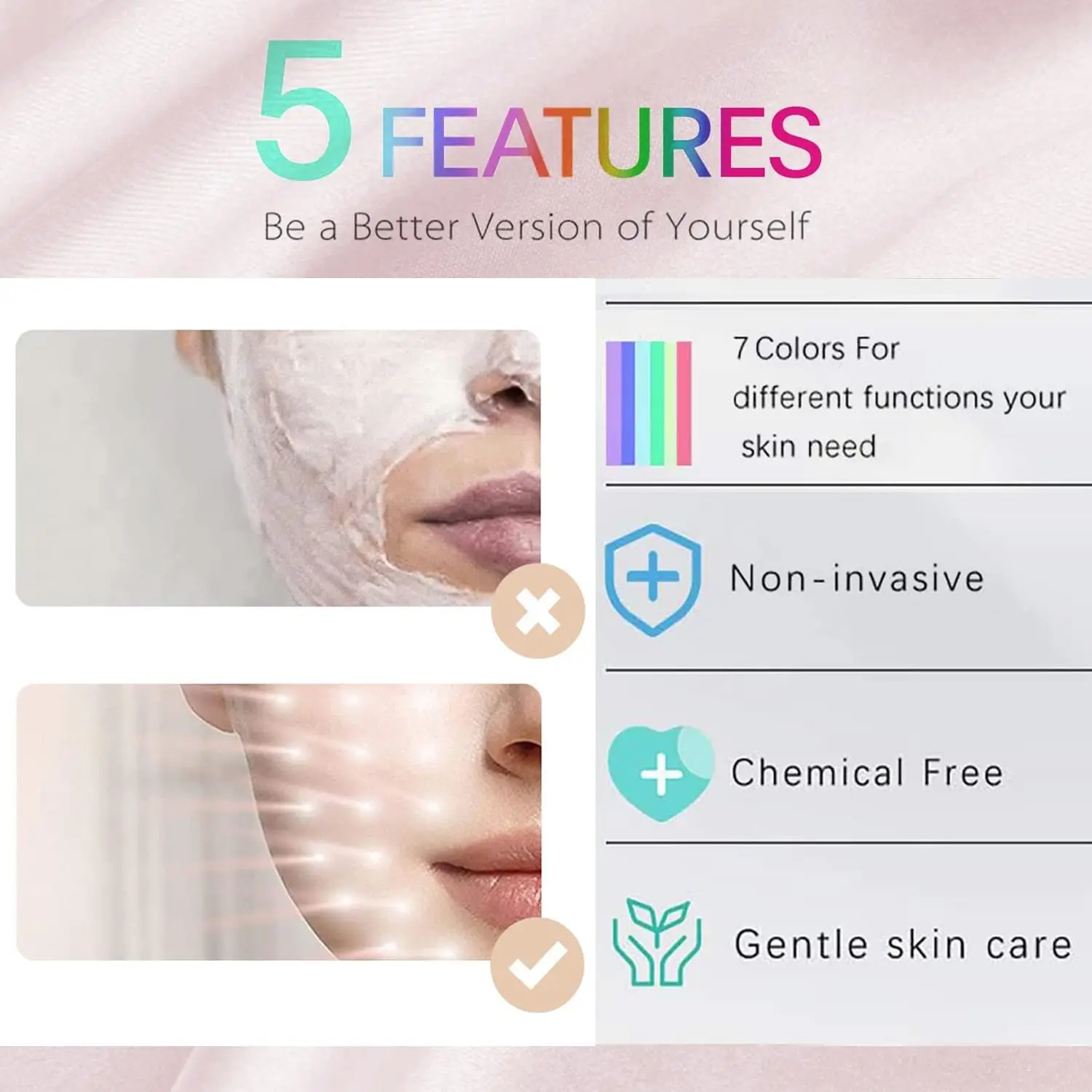 Phenitech  Led Face Mask Light Therapy, 7 Colors LED Light Therapy Mask for Facial Skin Care, Colorful LED Beauty Mask