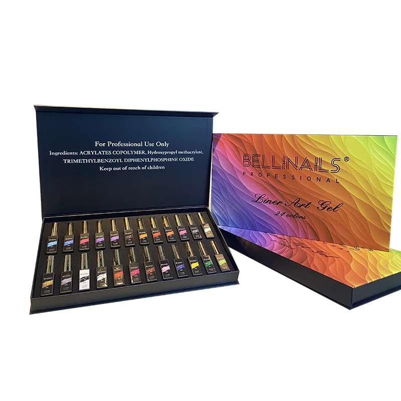 Nail art liner paint private label oem factory supplier uv gel gel liner set kit 24 colors gel polish set nail art liner brush