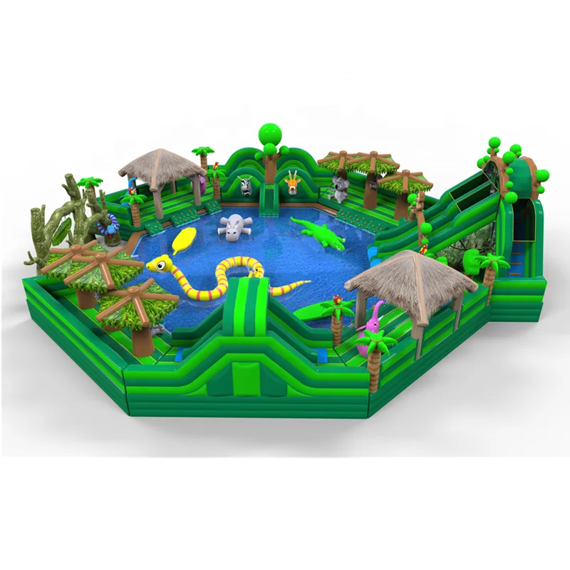 Outdoor PVC Amazon Jungle inflatable water pool park for kids and adult On Sale