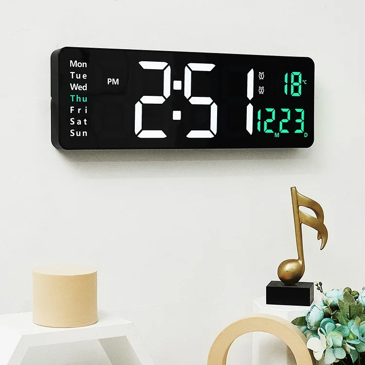 16 inch Large Size Remote Control Digital Wall Clock Date Week Temperature Display LED Home Decoration Study Clock