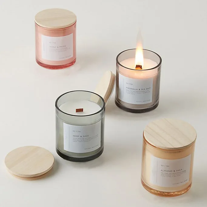 Low Price Wholesale 200ml 300ml 375ml Custom Color Frosting Glass Candle Jars With Wooden Lid