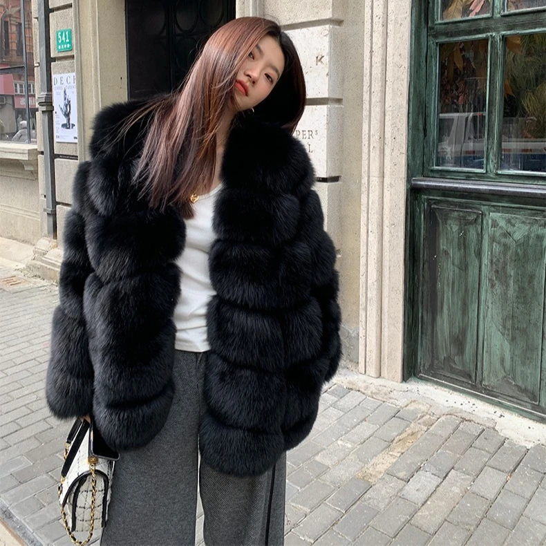 New Arrivals Real Fox Fur Jacket Women Fur Coat Plus Size Customizable Winter Fluffy Overcoat
