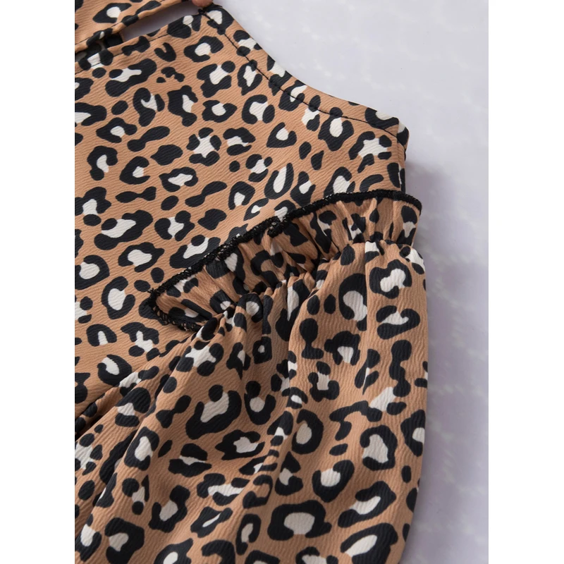Dear-Lover OEM ODM Wholesale Western Clothing Chestnut Leopard Print Ruffle Wide Sleeve Blouse Women