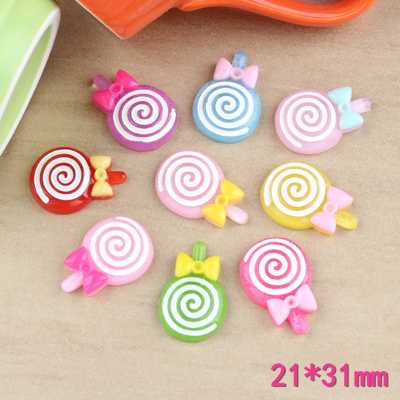 Big Size Rainbow Color Lollipop Resin Cabochon Swirl Sugar Lolly Lollipop Polymer Clay Craft Nail Decoration