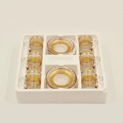 Clean glass handmade blown arabic turkish tea cup sets golden line