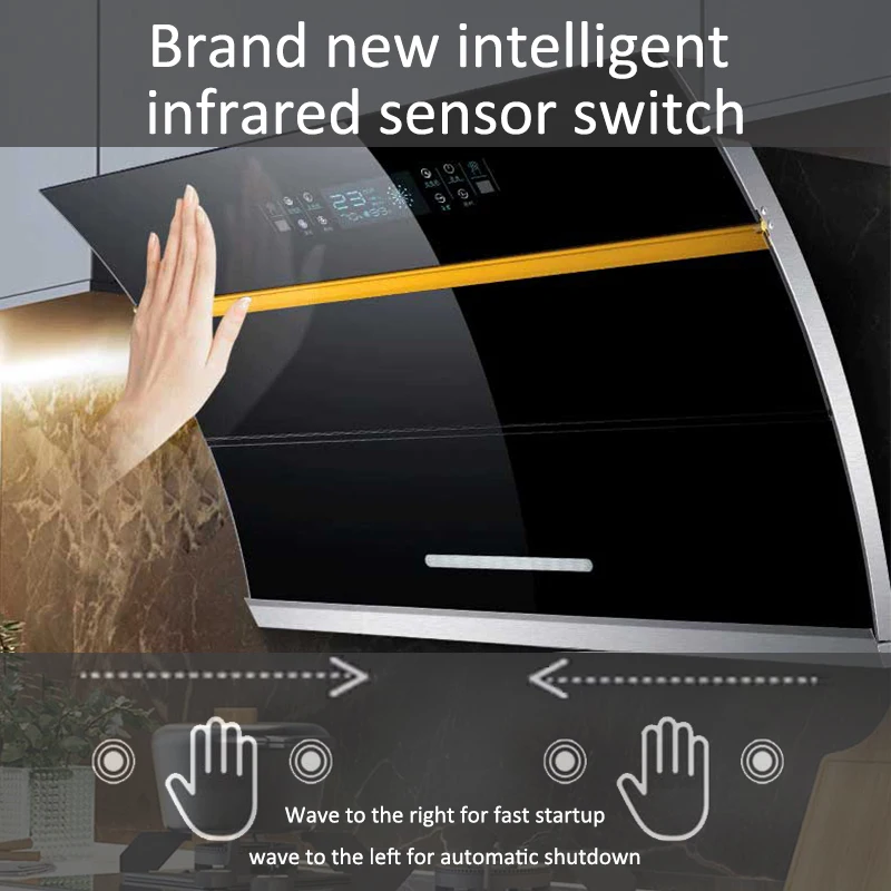 Wall mounted 48 inch double suction kitchen hood smoke extractor fan 24 36 black modern Infrared Sensor Switch Smart Range Hood