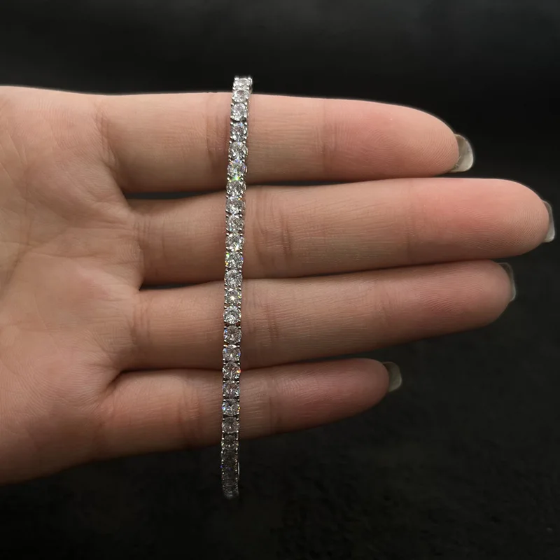 Fashion Unisex Jewelry VVS1  925 Sterling Silver White Gold Plated Chain Bracelet Charm Moissanite Tennis Bracelet