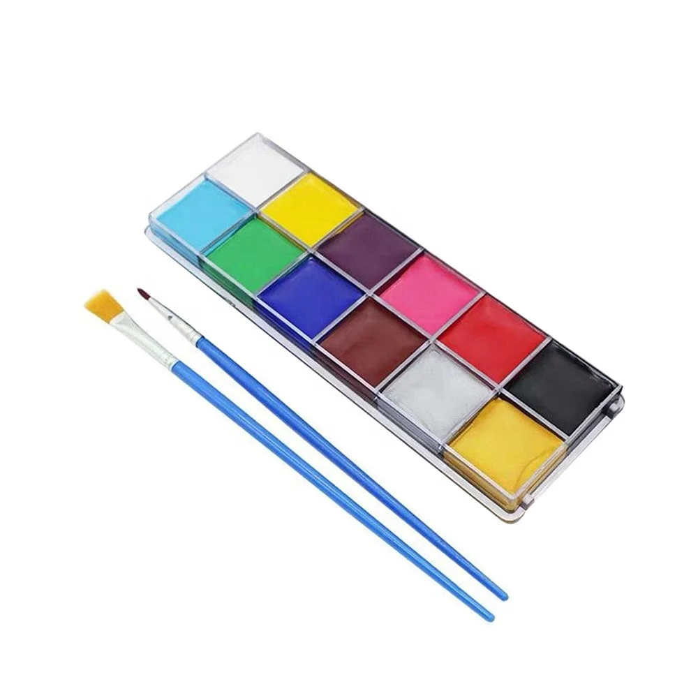 
Hot selling 12 colors face painting stencils palette face paint kit with brush washable paint for kids 