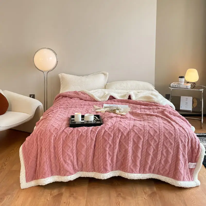 New product super soft warm double layer heavy plush polyester big fleece baby custom throw sherpa blanket bedding set