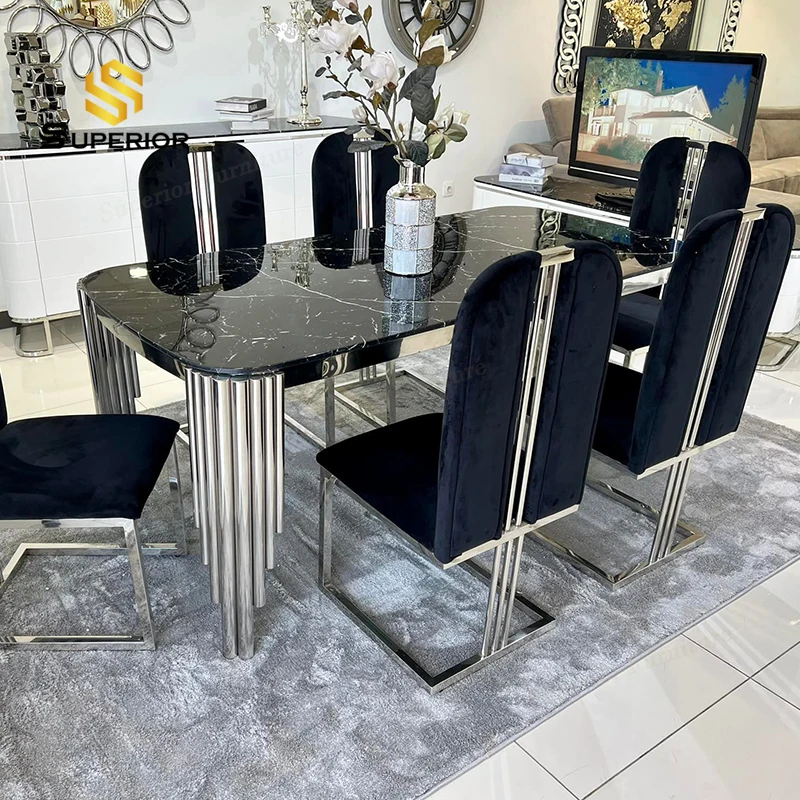 full dinning table set furniture with 6 chairs foshan modern marble luxury glass dining table