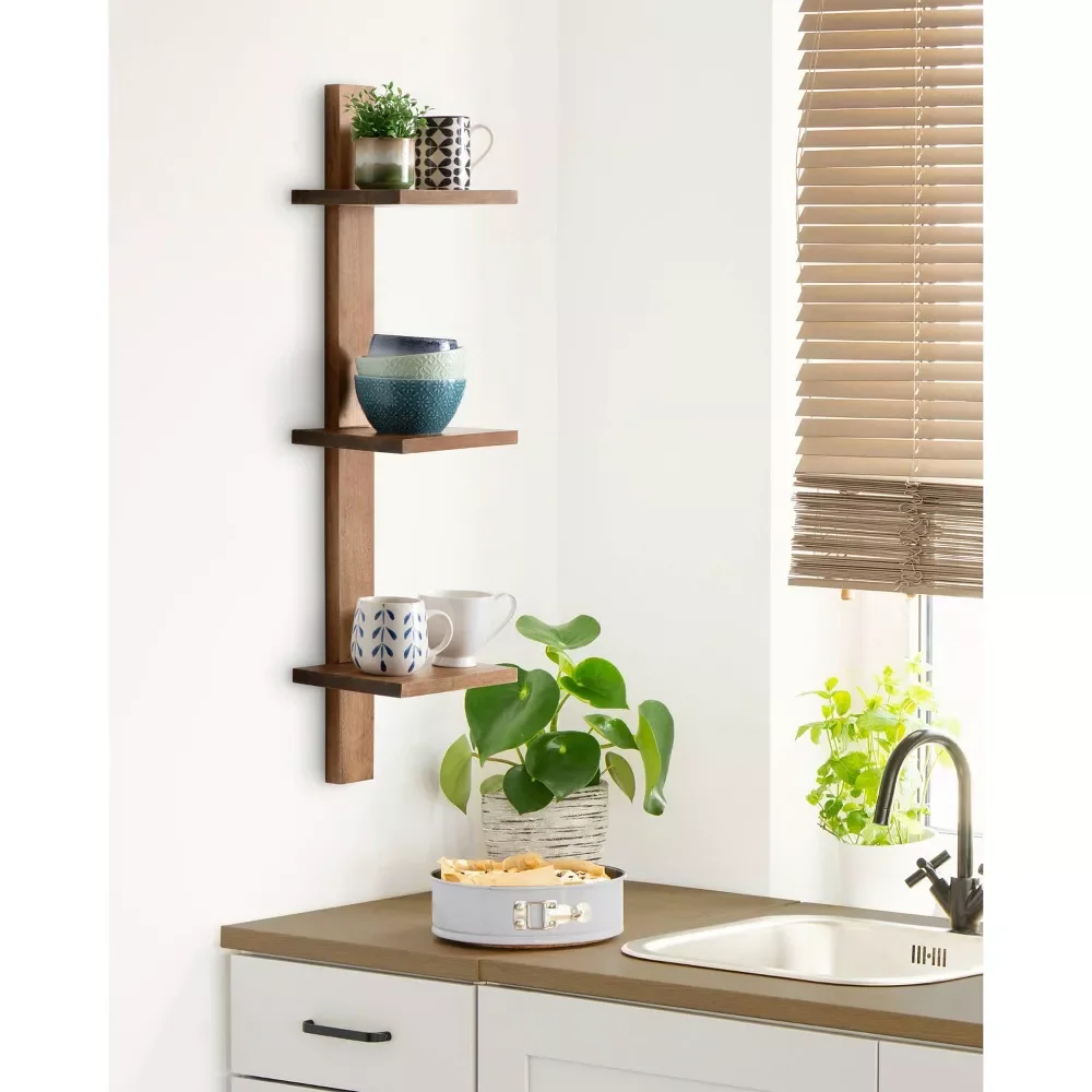 FSC display holder living room bathroom bedroom even kitchen coffee  3 Shelves  Floating Wood Wall Shelf All Things Decor