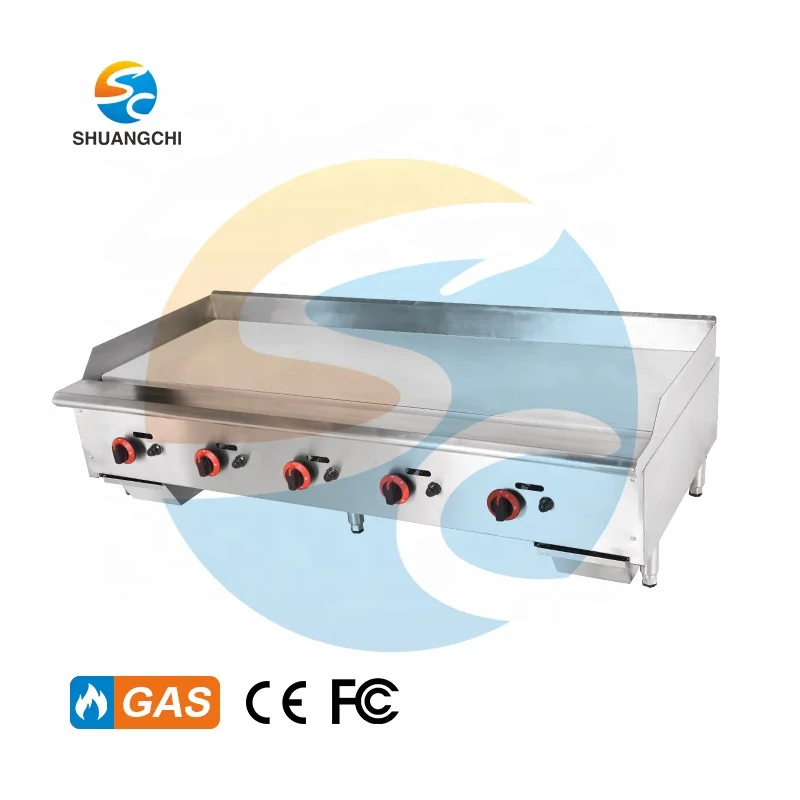 Shuangchi Commercial LPG Gas Beef Griddle Stainless Steel Cooking Griddle Stove Barbecue Grill Machine With 5 Burner