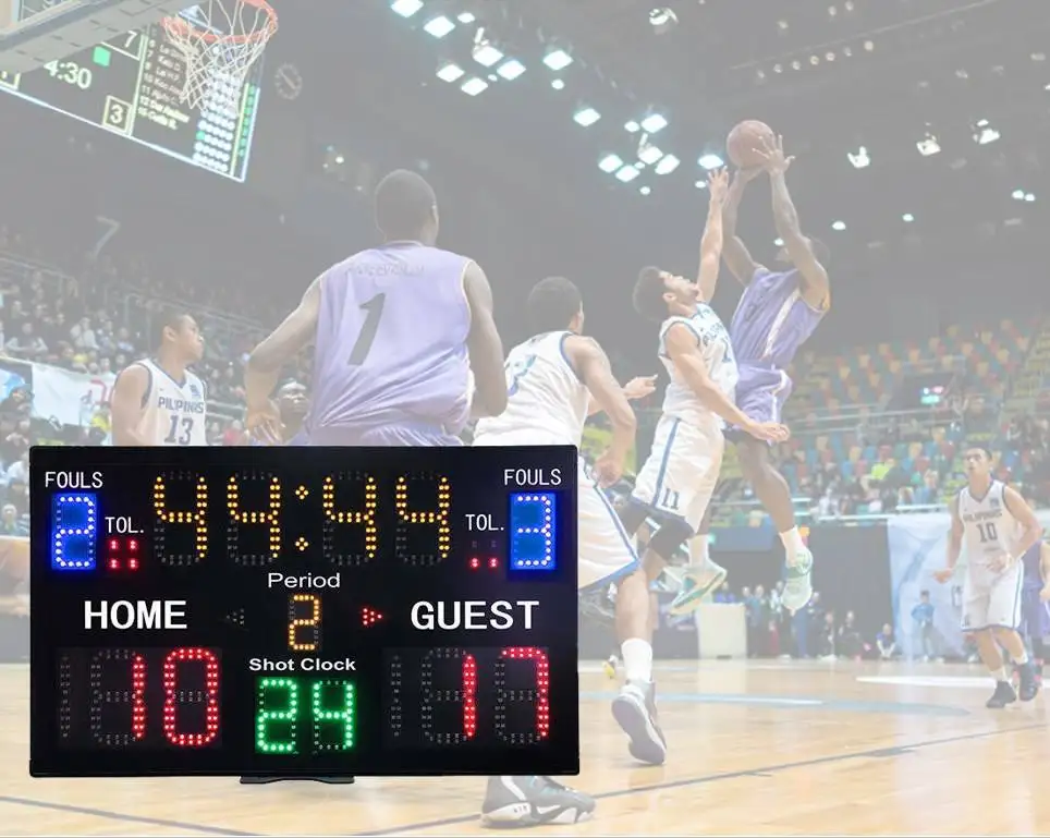 Multi-functional Professional Digital Electronic Scoreboard LED Timer Score Display Basketball Scoreboard with 24s Shot Clocks