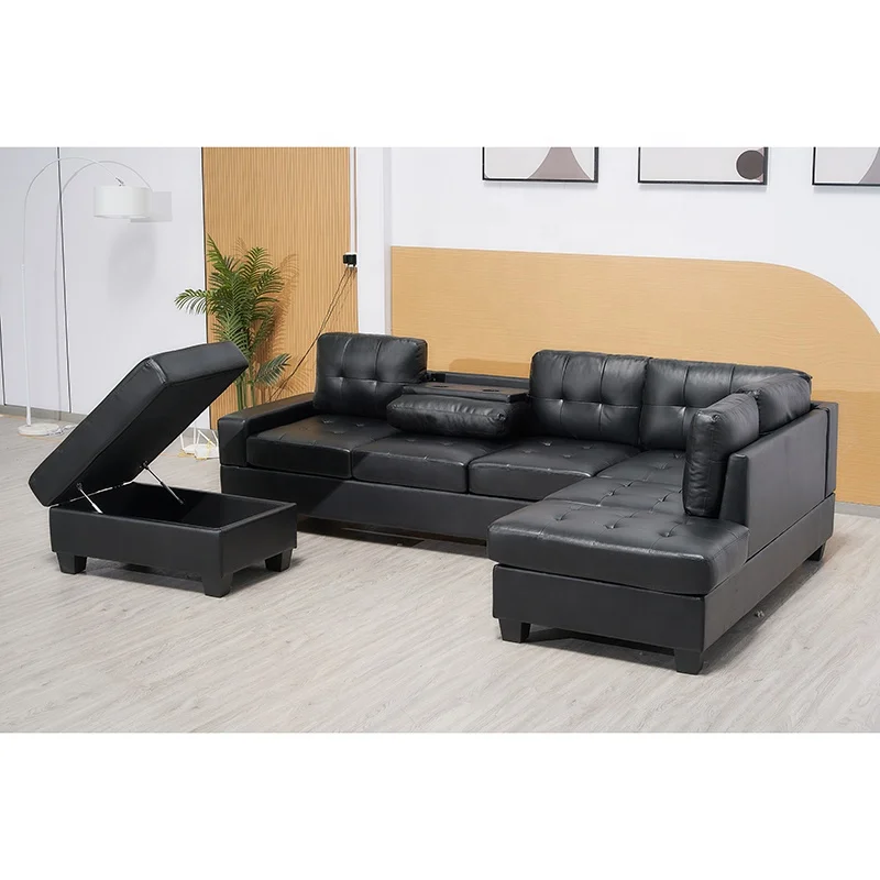 Hot Selling Semi PU Small Corner Sofas With Ottoman Storage Sleeper Couch Sectional Sofa Set Home Furniture Sofas