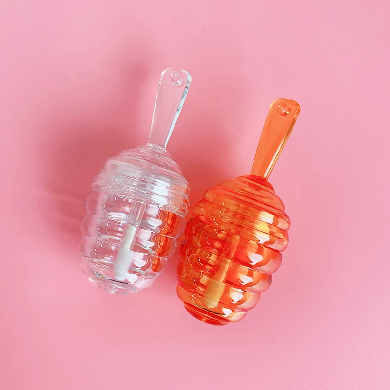 Cute Honey Shape Lip Gloss Tube Unique Orange Pretty Thick Wall Large Capacity 9ml Honey Lipgloss Tube With Wand
