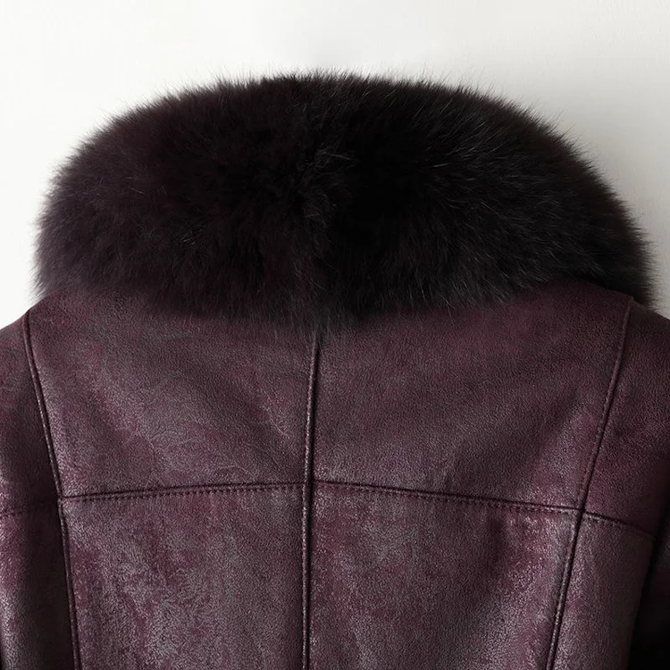 Luxury winter long style with belt real fox fur collar genuine fur jacket rabbit fur coat for women