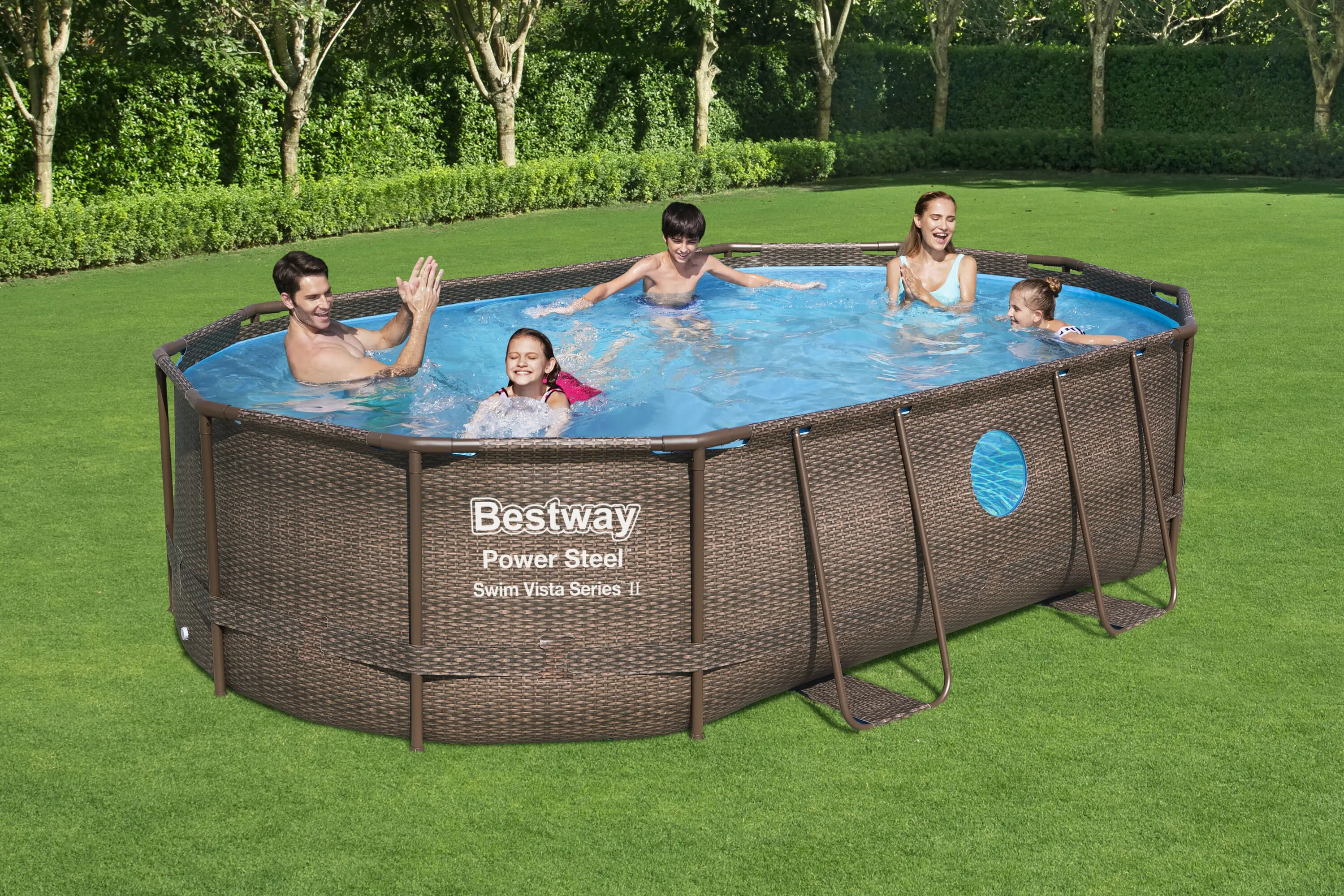 Best way 56946 4.88m x 3.05m x 1.07m portable oval outdoor above ground Steel Frame swimming pool suits with 2 swim vista