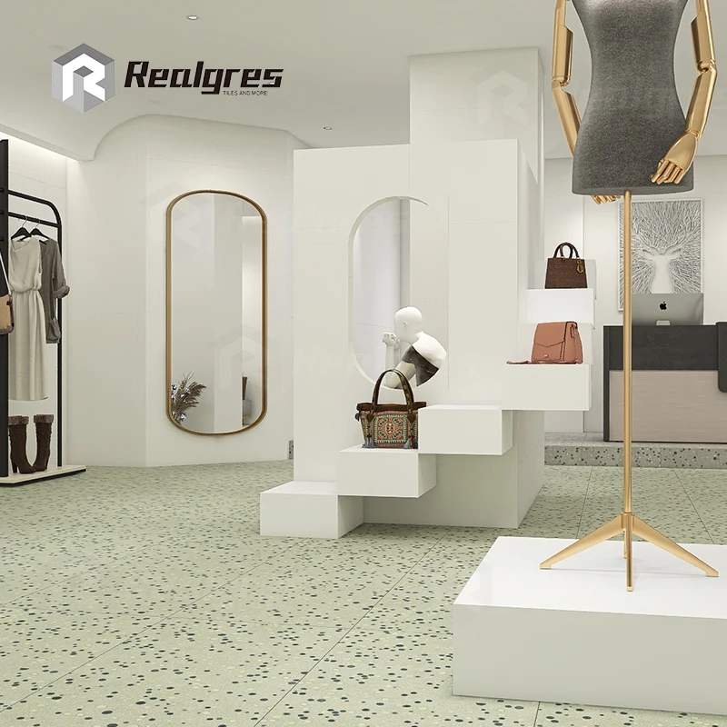 White Body Carving Granular Lappatto Green Terrazzo Porcelain Tiles 600x1200 Square Rustic Tile for Interior Use