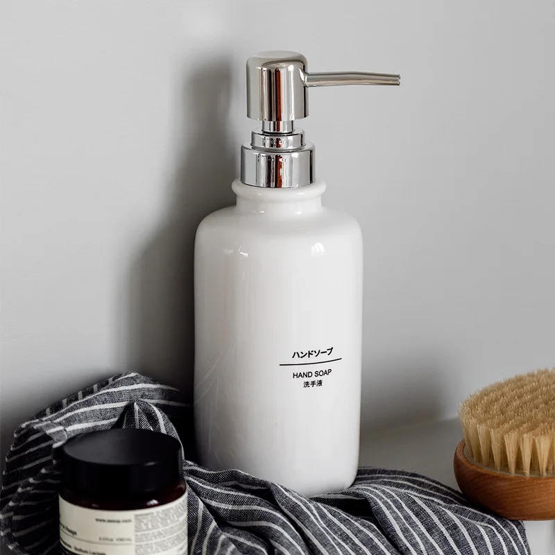 Wholesale empty  410ml cosmetic porcelain ceramic bottle white opal glass lotion bottle with aluminum pump