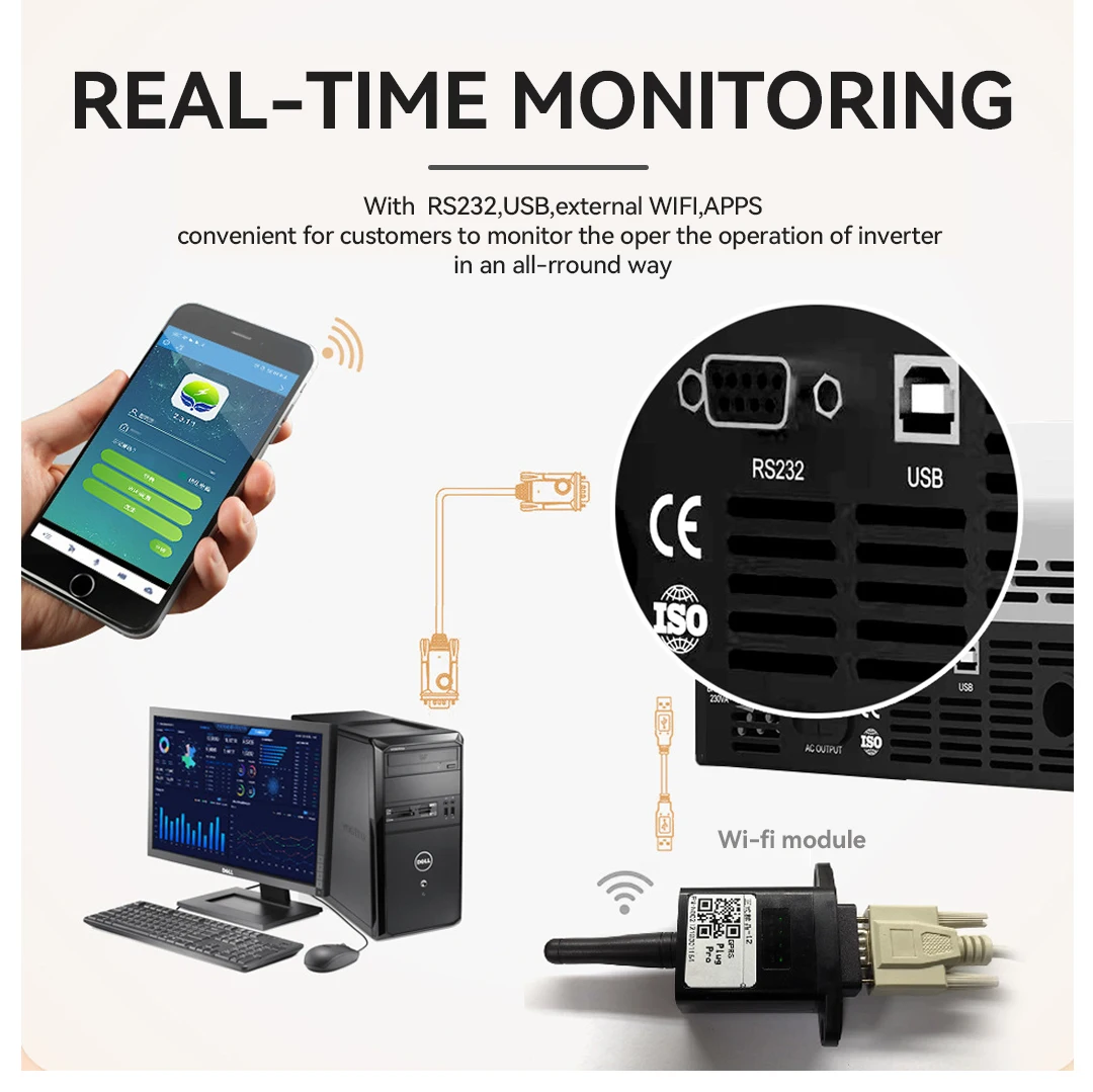 Hybrid Solar Inverter 3kw 5kw 5kv 24v 48v 120vac 240v 220v offgrid hybrid inverters with mppt charge controller 100a wifi module