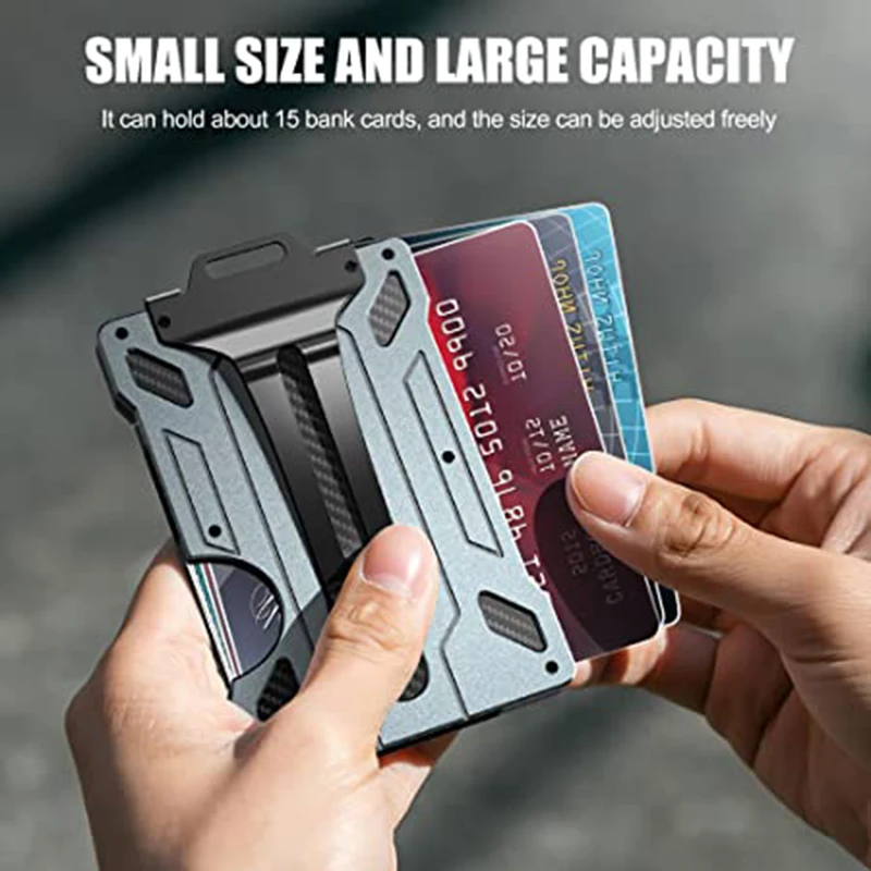 Mini Aluminium Wallet Card Holder Slim Smart Wallet Key Wallets for Men with Clear Window ID Badge