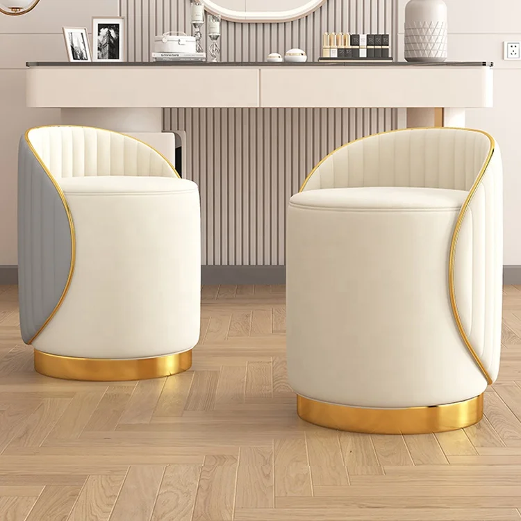 Stools Gold Luxury Nordic Leather Makeup Vanity Round Modern Home Foot Step Living Room Furniture Metal Chairs Stools Ottoman