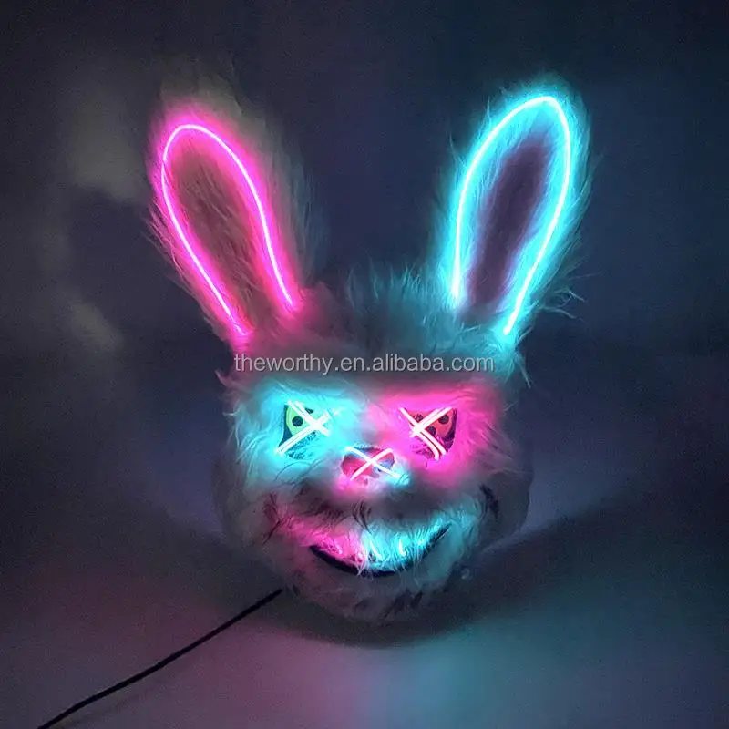 T-Worthy Rabbit EL Mask Festival Cosplay Halloween Horror Blood Rabbit Bear Led Flashing Mask