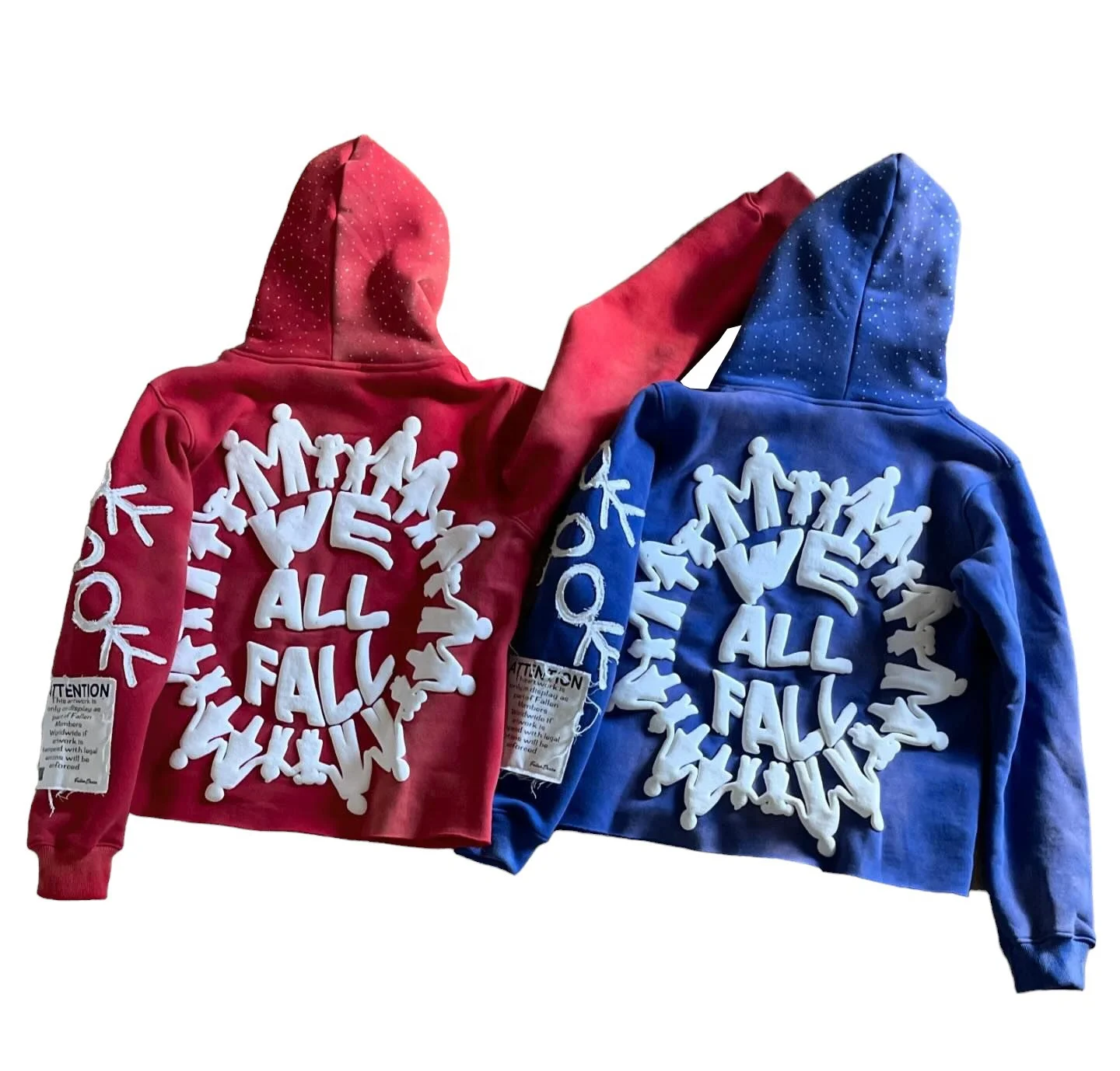 OEM Custom Y2k Cotton Boxy Rhinestone Cropped Distressed Cut And Sew Drop Shoulder Oversize Acid Wash Puff Print Hoodies Men