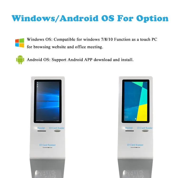 Freestanding 21.5 Inch Android Aio Touch Screen Queue Kiosk With Pos Barcode Scanner Ticket Printer Options